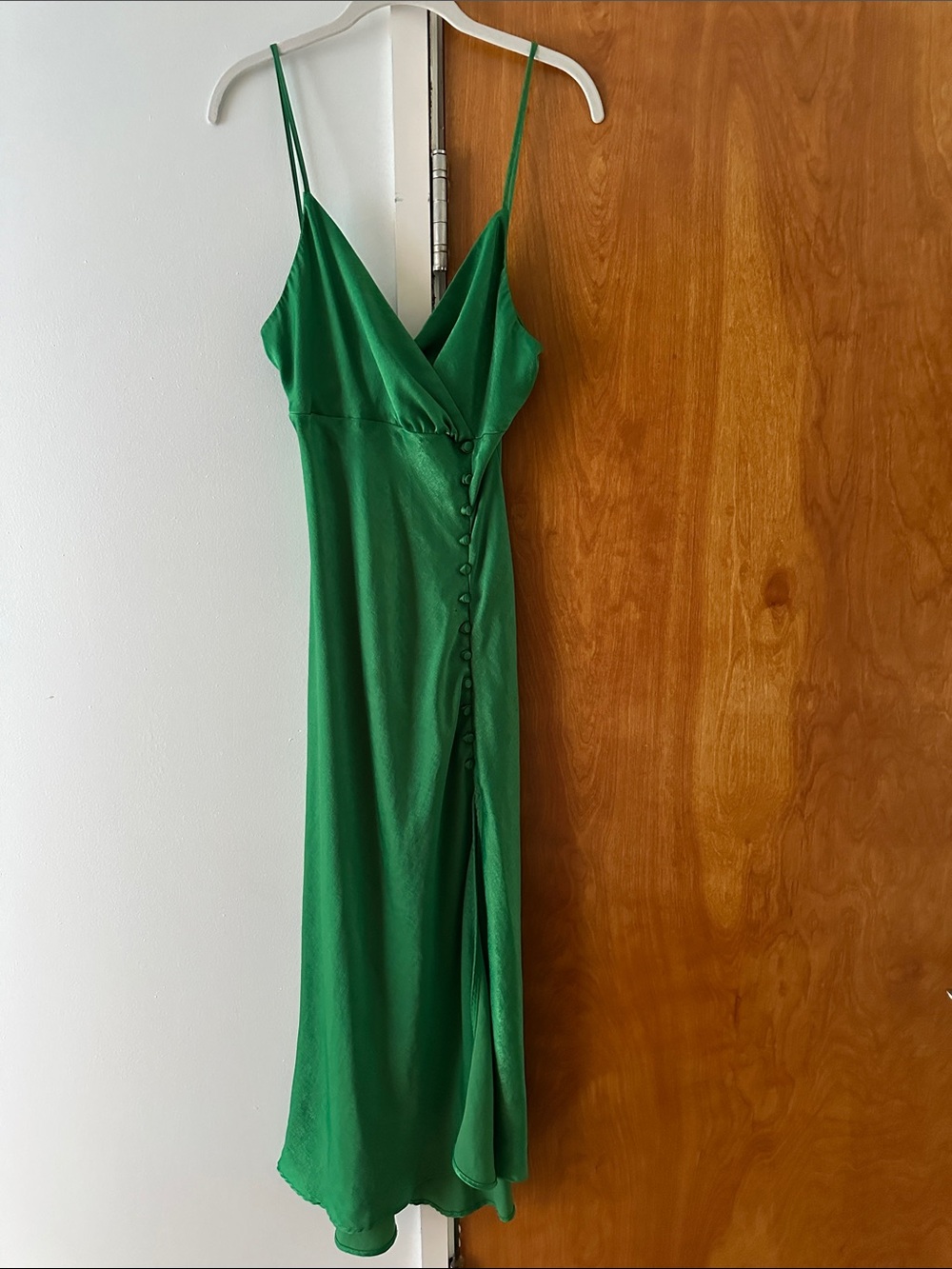 Zara Emerald Slip Midi Dress with Side Buttons